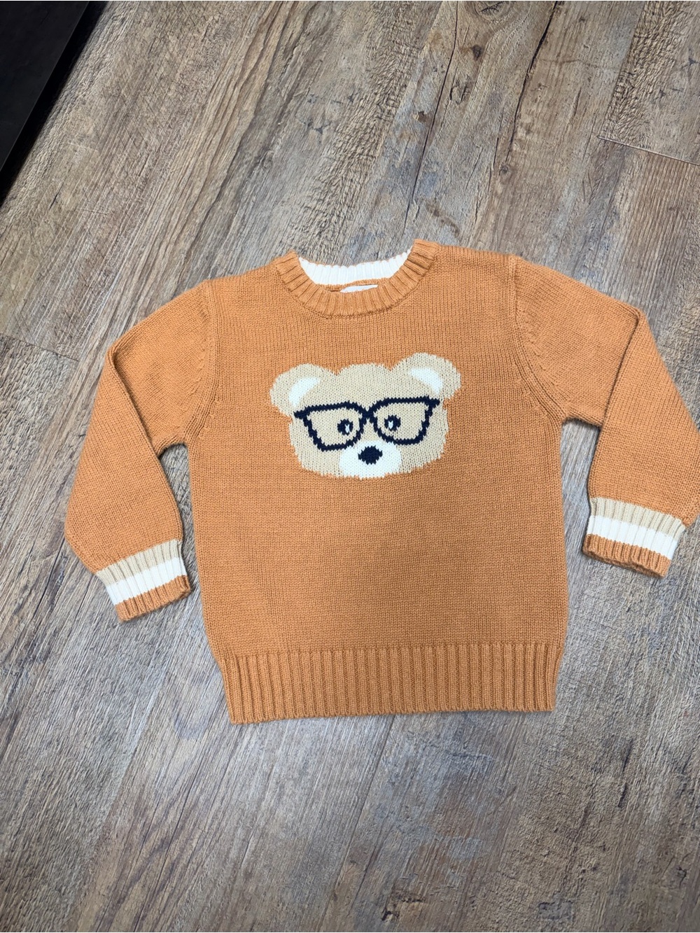 Cat & Jack brown Knit Sweater with Bear Face and Glasses size 3t